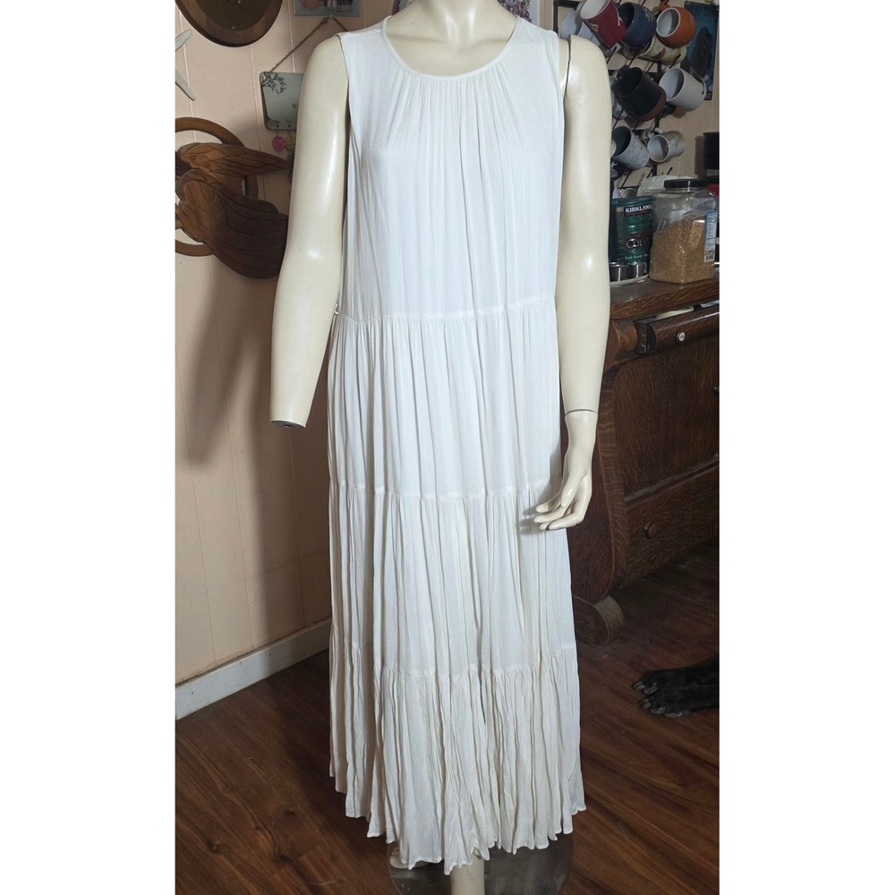 Gibson Latimer Tiered Maxi Dress Women S White  Boho‎ Sleeveless Crinkle